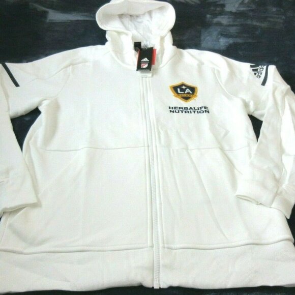 COPY - Adidas Men's LA Galaxy Soccer Travel Full zip Hoodie Jacket White Blue N… - Picture 4 of 5